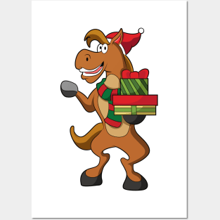 Horse with Scarf Santa hat & Gifts Posters and Art